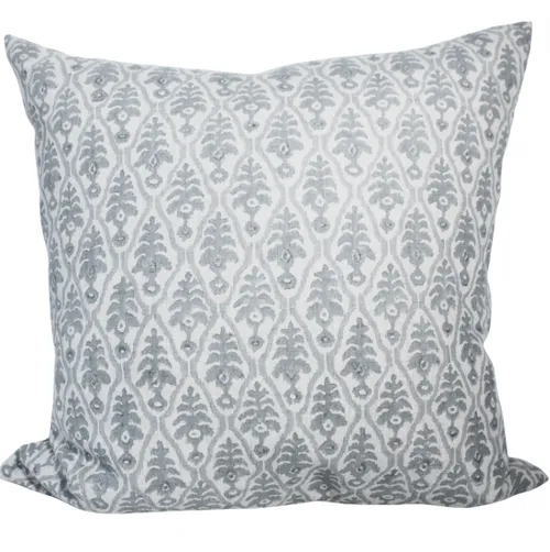 Walter blue diamond leaf block print feather cushion
