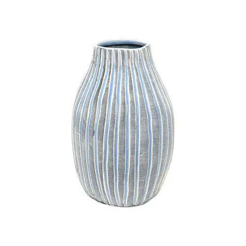 Ceramic blue grey stripe vase large