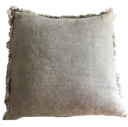 Grey canvas frill feather cushion