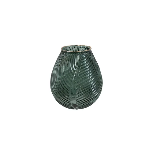 Glass green with gold trim vase medium