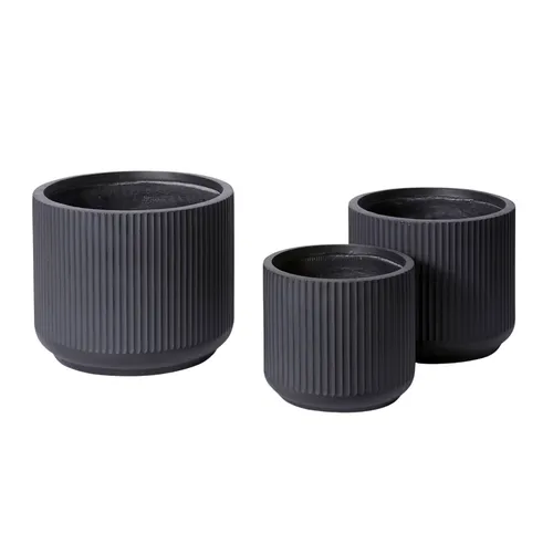 Black Ribbed Fibrestone Pot