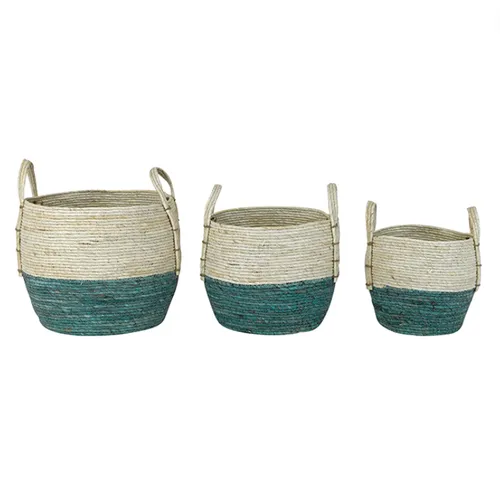 Natural Teal Stripe Basket