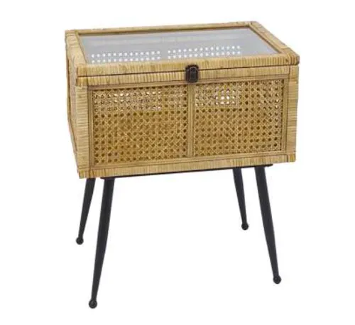 Rattan glass top side table