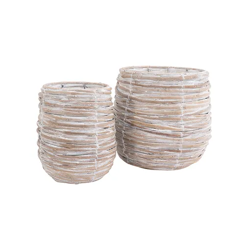 Rattan whitewash pot round