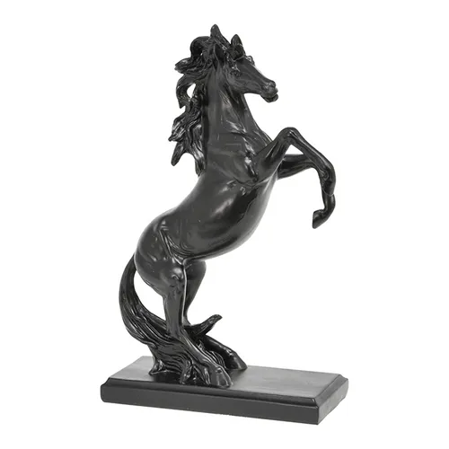 Horse prancing matt black resin