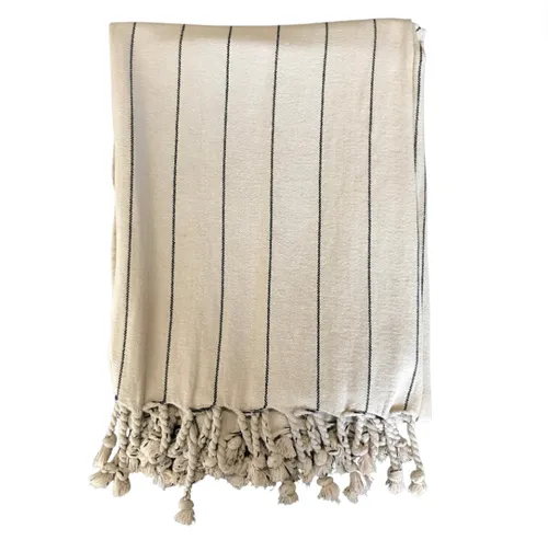 Natural Stripe throw with tassels