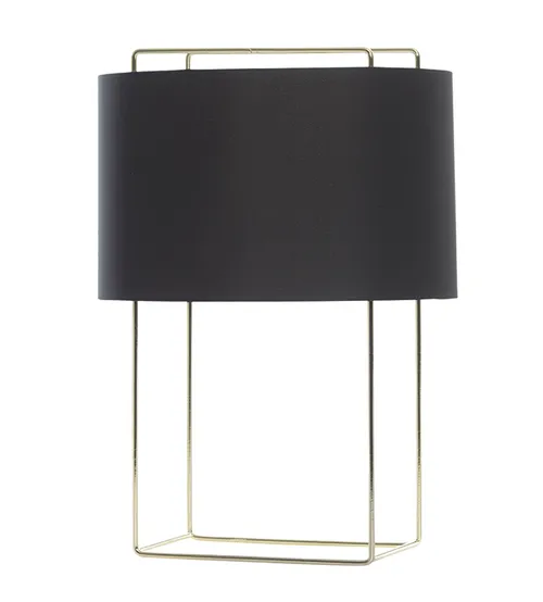 Metal gold square frame base with blk shade lamp