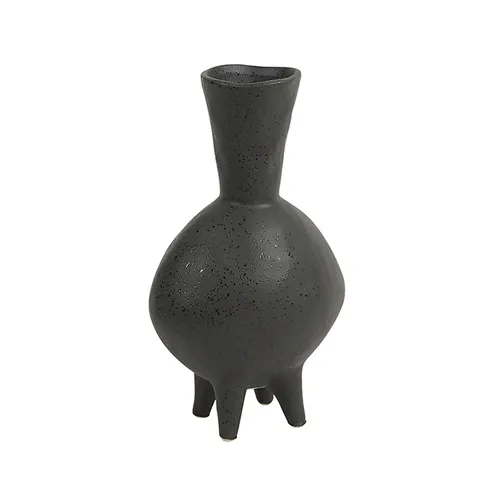 Ceramic black stone footed vase small