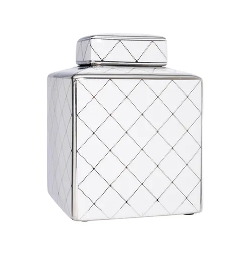 Silver Diamond White Square Ginger Jar