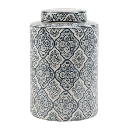 Ivory & Blue Filagree Round Ginger Jar Large