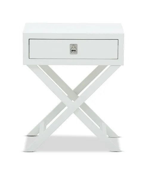 Cross leg white bedside table