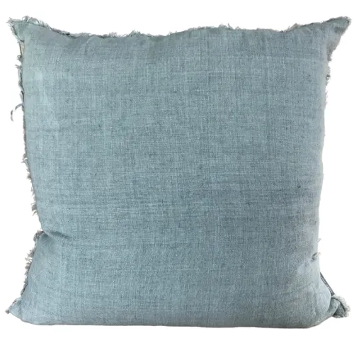Blue linen fringe poly cushion