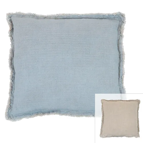 Blue / brown reversible linen poly cushion