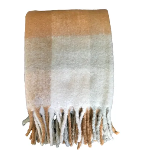 Orange wool check throw