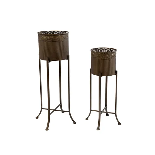 Metal bronze round planter s/2