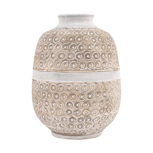 Ceramic cream fawn barrel vase lge