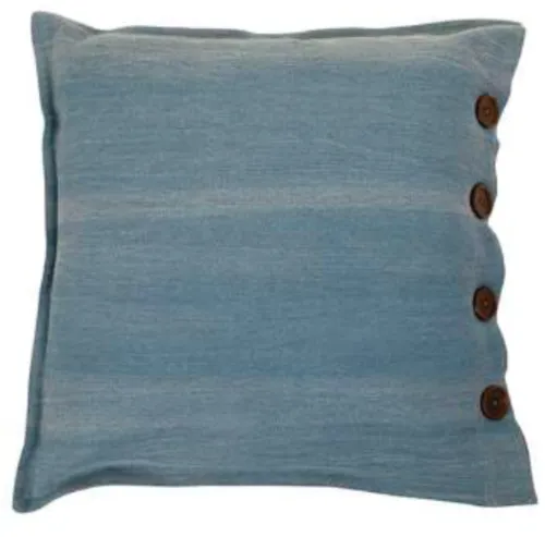 Blue denim light with button poly cushion