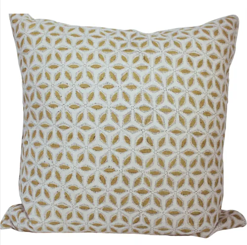 Walter mustard flower block print feather cushion