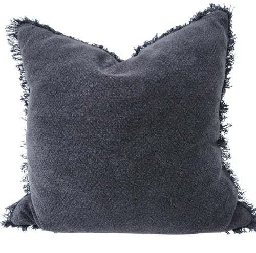 Black canvas frill feather cushion