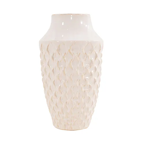 Ceramic cream mottled vase large
