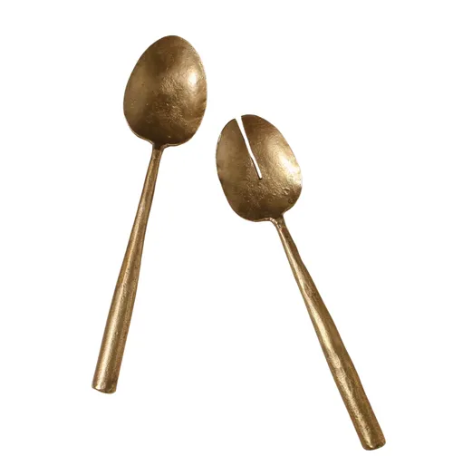 Gold Brass Salad Servers Round Handle