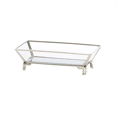 Clear Glass Silver Trim Footed Tray