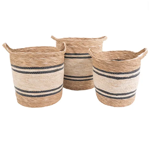 Woven Cream Black Stripe Basket