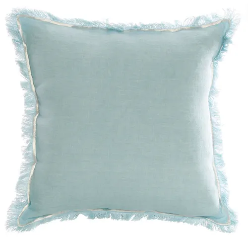 Blue linen fringe with stitching poly cushion