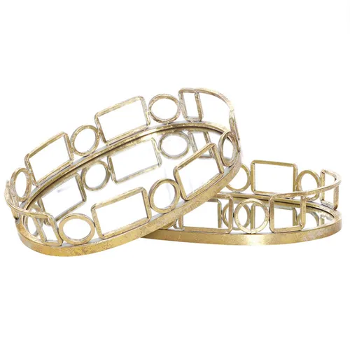 Gold Oval Metal Mirror Tray