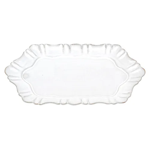 Terracotta white rect platter with frill edge sml