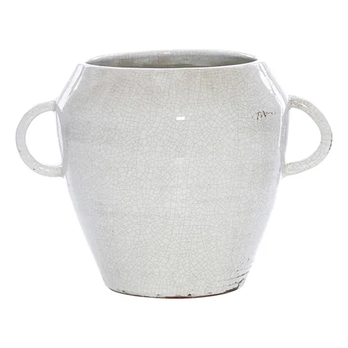 Terracotta cream crackle vase with handles