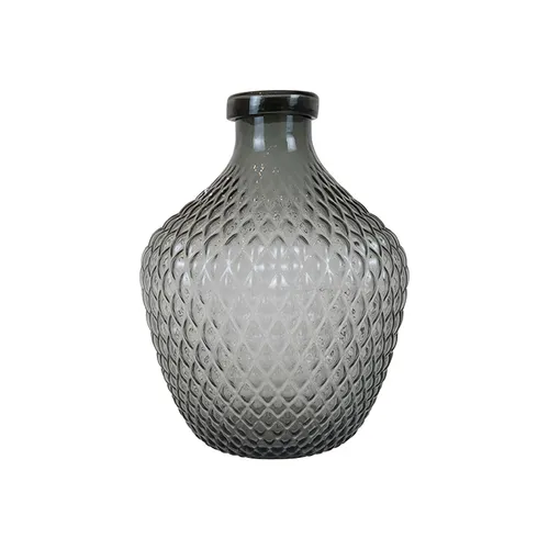 Glass grey diamond cut bottle neck vase