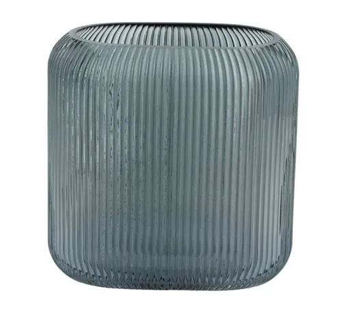 Glass blue ribbed vase