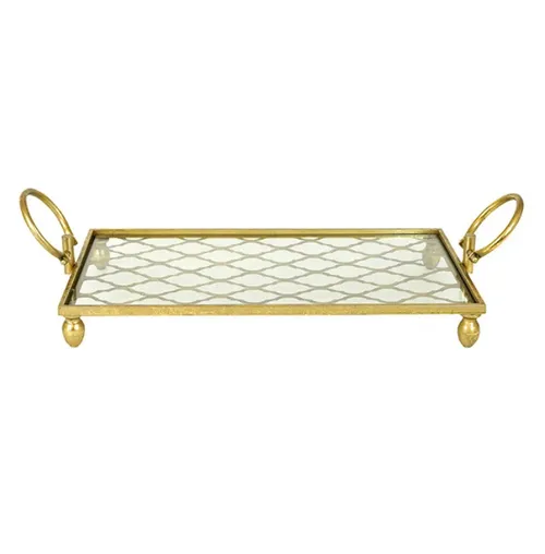 Gold Diamond Metal Glass Rectangle Tray