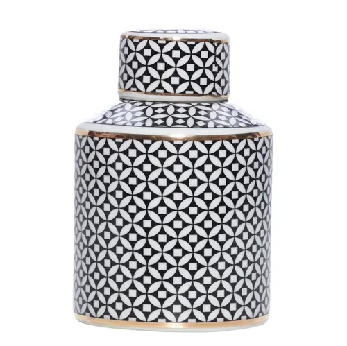 Blk/wht gold trim jar round ginger jar