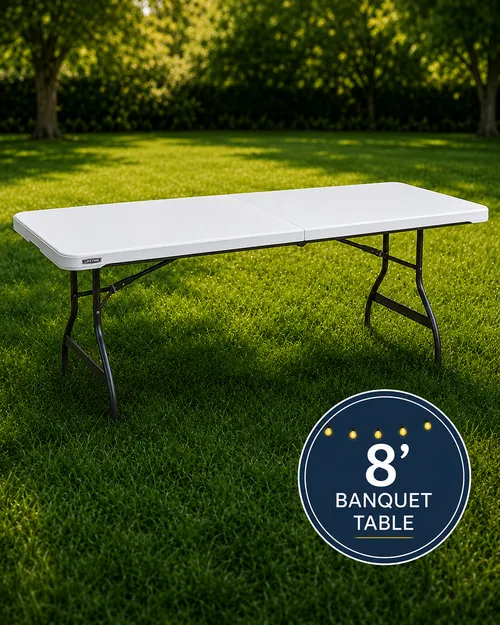 8' White Lifetime Banquet Folding Table (Seats 8)