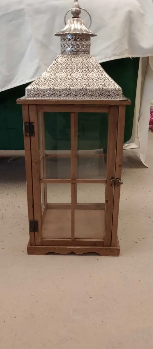 Large Light Brown Wood Lanterns With Silver Filigree Tops
