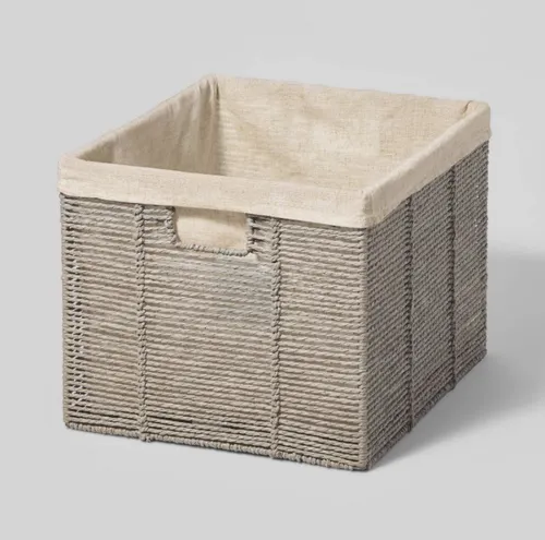 Large Lined Woven Milk Crate Gray