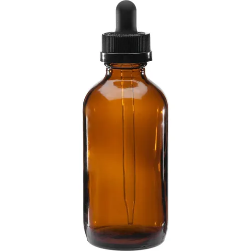 4 oz Amber Boston Round Glass Bottle with Dropper 