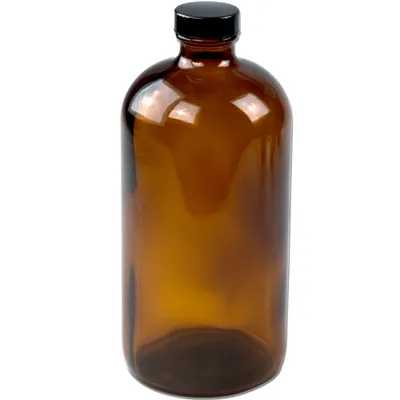 32 oz Amber Boston Round Glass Bottle with Black Cap
