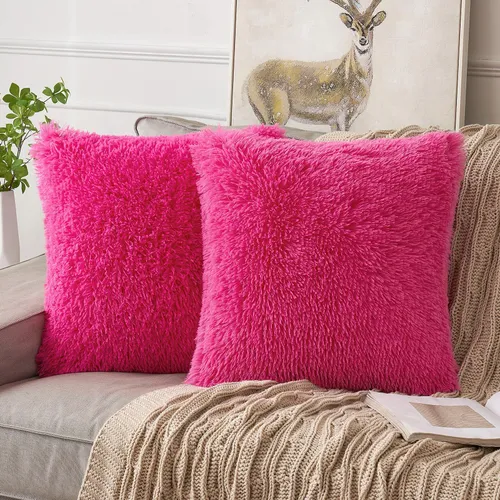 Hot Pink Faux Fur Pillow Cover