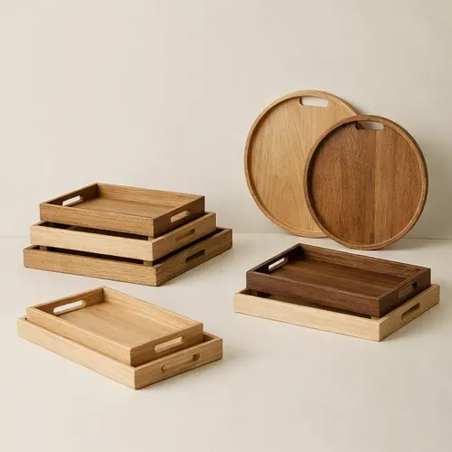 Bundle of Wooden Serving Trays with Utensils
