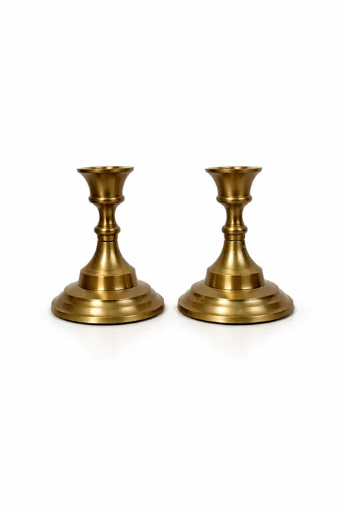 Modern Short Gold Taper Candle Holders - Set of 2