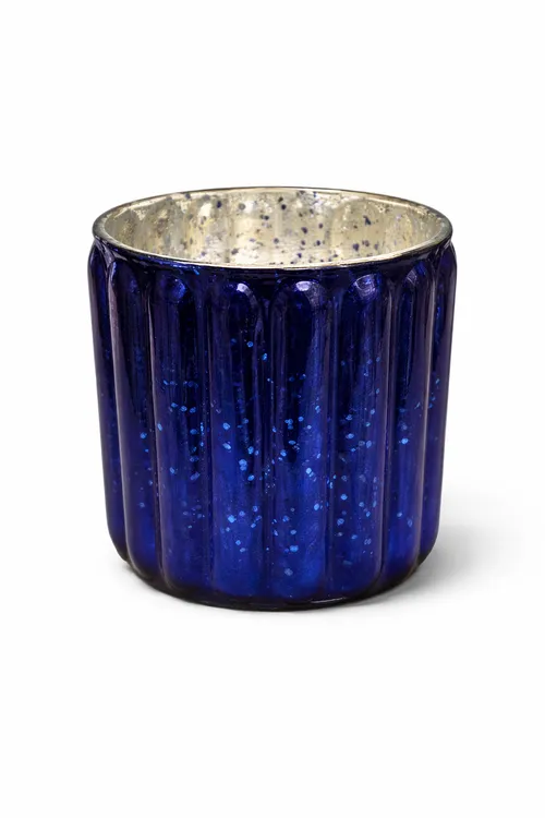 Ridged Blue Candle Holder