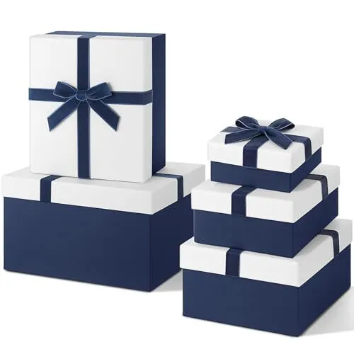 Set of 5 Navy/ White Gift Boxes