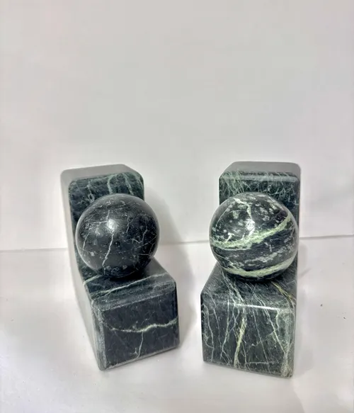 Set of 2 Marble Bookends Green