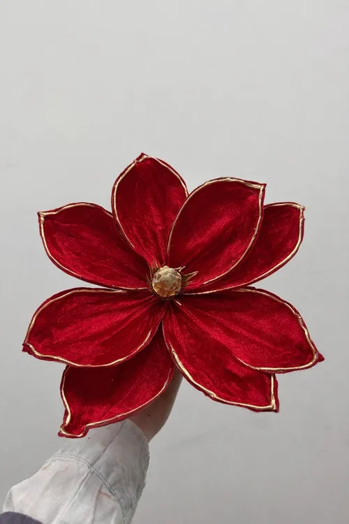 12in Long Flocked Red Magnolia Pick