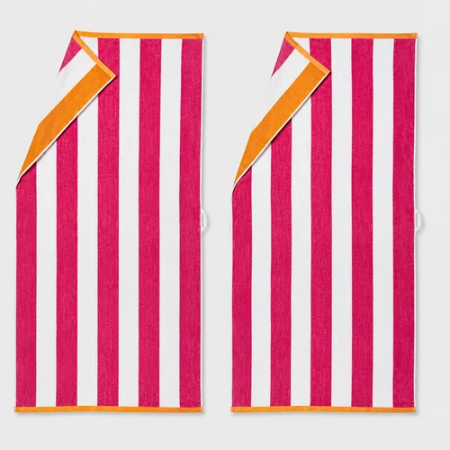 Orange & Pink Striped Beach Towels - Set of 2