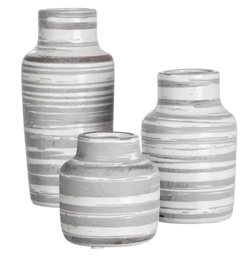 Striped Gray Ceramic Bud Vases 