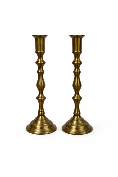 Simple Gold Taper Candle Holders - Set of 2